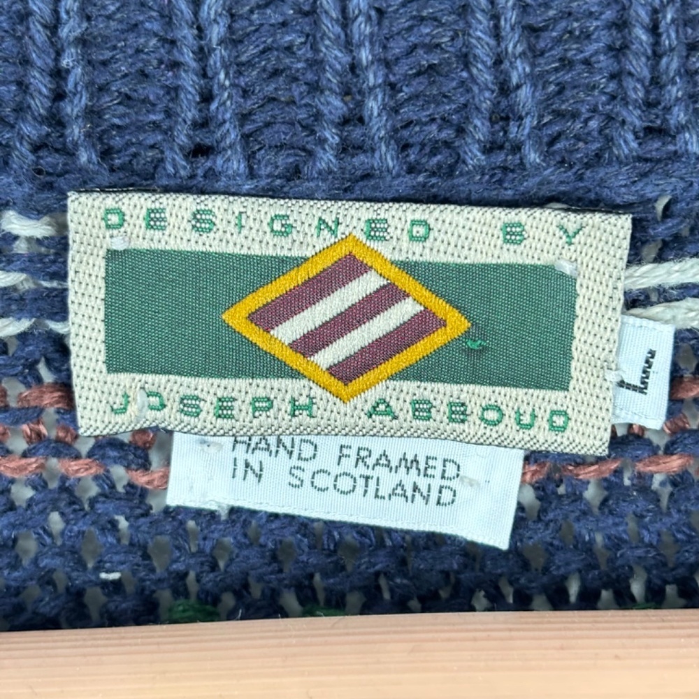 VTG 90s Joseph Abboud Silk Linen Sweater L Hand Knit Made in Scotland Geometric - Picture 4 of 9